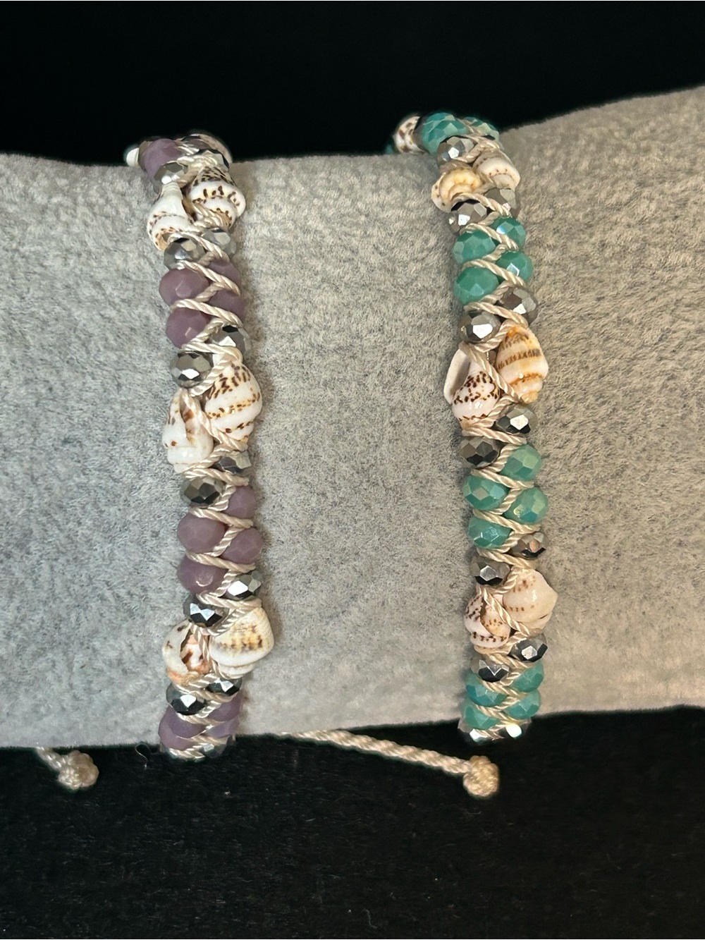 Cabo Boho Macrame Seashell & Crystal Bead Adjustable Bracelet Set (2-Piece)